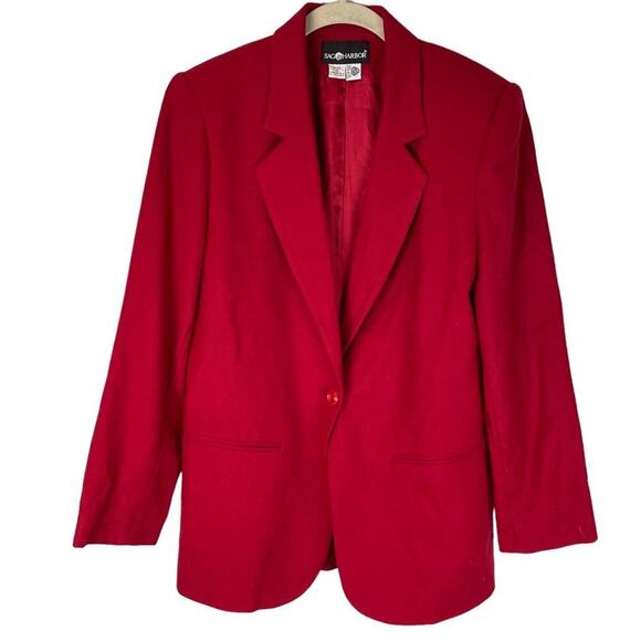 Vintage Sag Harbor red wool single button blazer shoulder pads - Picture 1 of 8